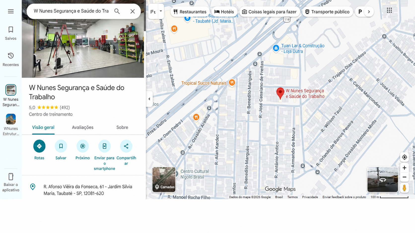 Ficha da WNUNES no Google Maps mostrando avaliação máxima e avaliações de clientes.